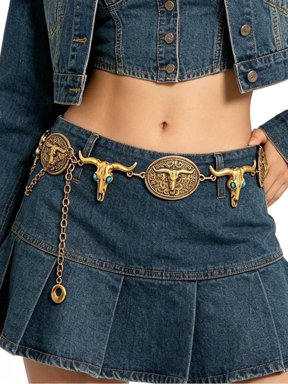 Gold Western Longhorn Bull Head Chain Belt